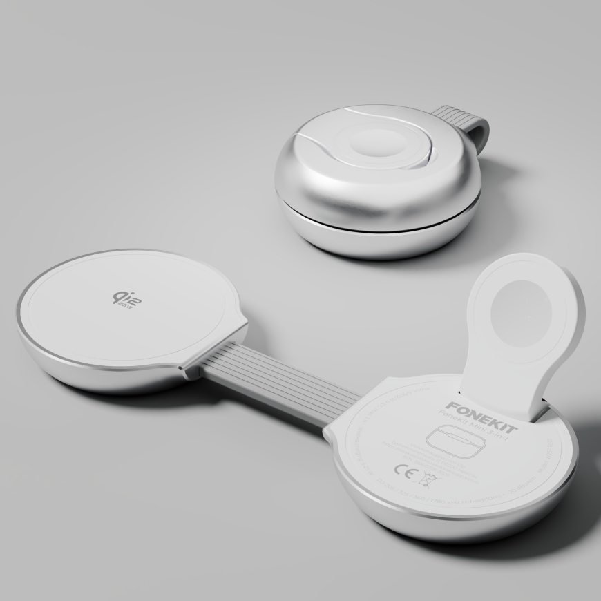 FoneKit Mini 3-in-1 juhtmevaba Qi2 25W laadimismatt, hõbe-valge