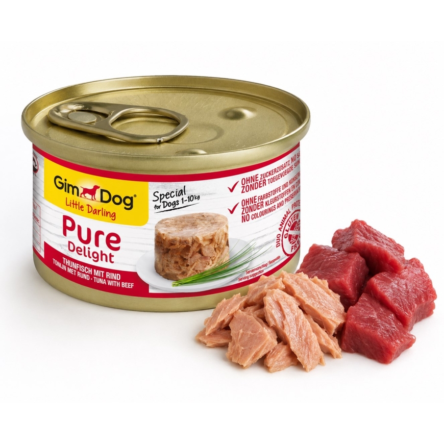 GIMDOG Little Darling Puhdas Ilo Tuna naudanlihan kanssa - märkä koiranruoka - 85g – 2