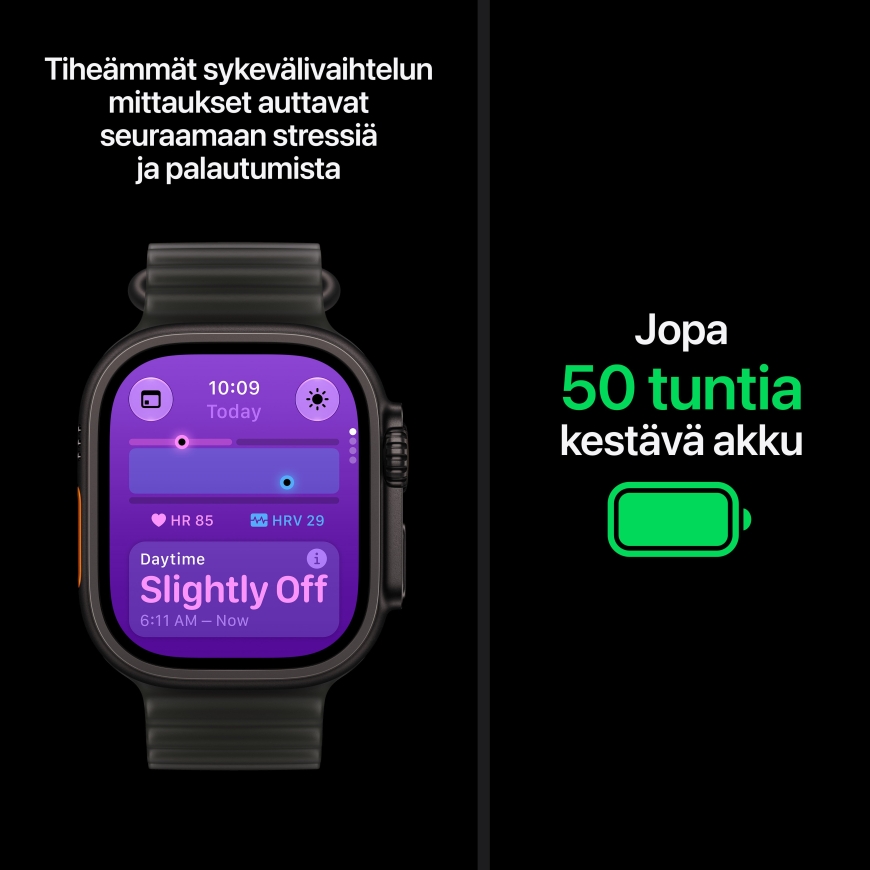 Apple Watch Ultra 4 (GPS + Cellular) 49 mm must titaanist korpus ja Poolläbipaistev must Ocean-ranneke – 5