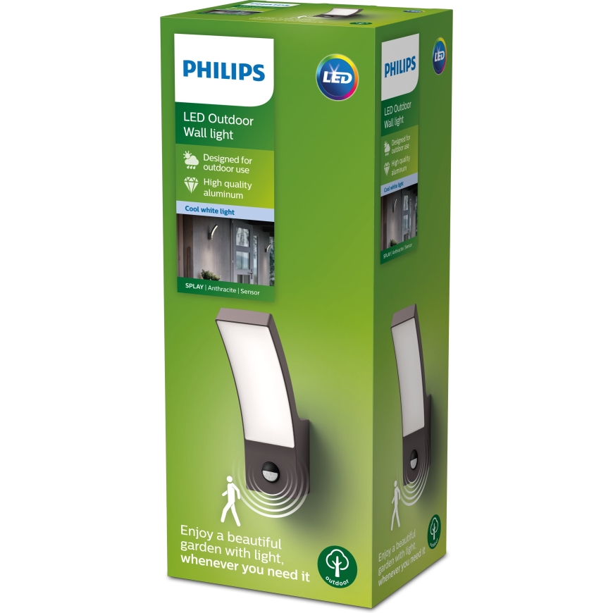 Philips Splay sieninis šviestuvas, antracitas, 4000K, IR – 2