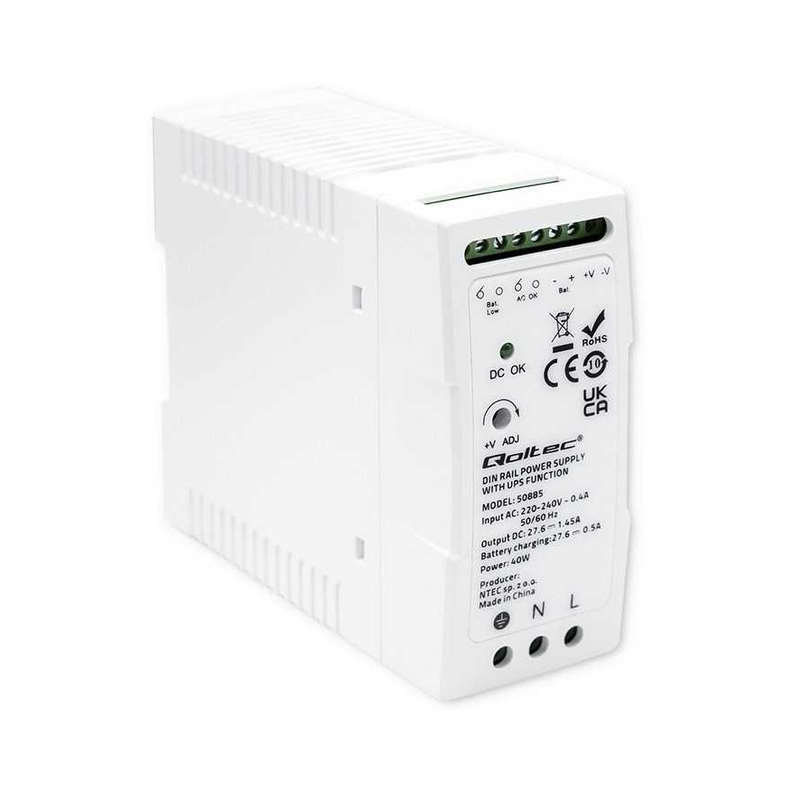 Qoltec 50885 Stabiilne DIN-raili toiteallikas UPS-funktsiooniga 40W – 3