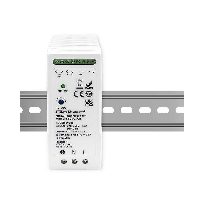 Qoltec 50885 Stabili DIN bėgio maitinimo šaltinis su UPS funkcija 40W – 5