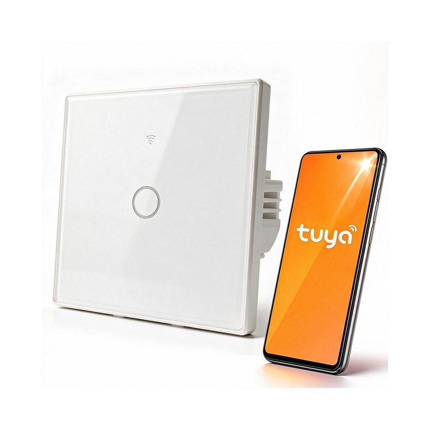 Qoltec 52715 Smart Touch 1-Gang Light Switch | Wi-Fi | Timer | Tuya | Smart Life | Tempered Glass | White