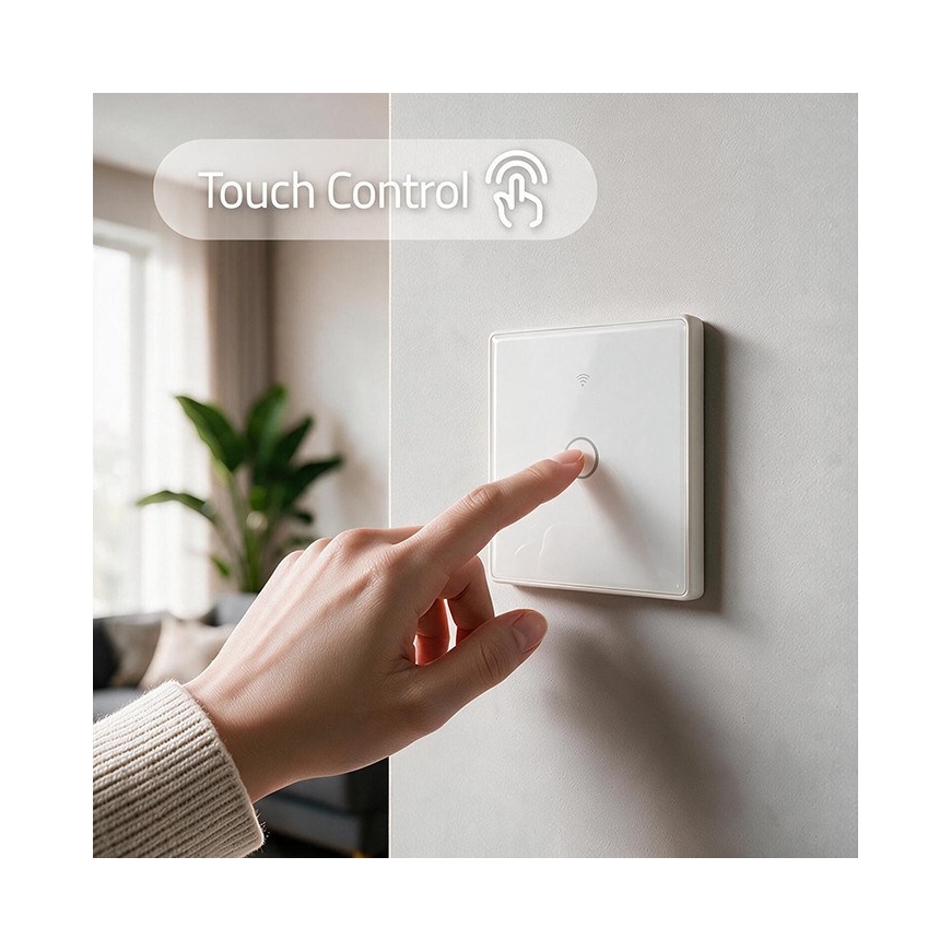 Qoltec 52715 Nutikas puutetundlik ühekanaliline valguste lüliti | Wi-Fi | Taimer | Tuya | Smart Life | Karastatud klaas | Valge – 3