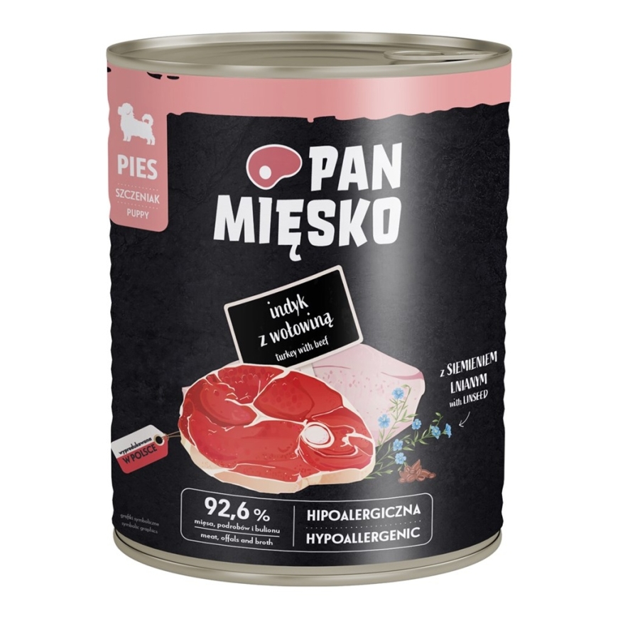 PAN MIĘSKO Puppy Türgi ve veiseli - märg koeratoit - 800g