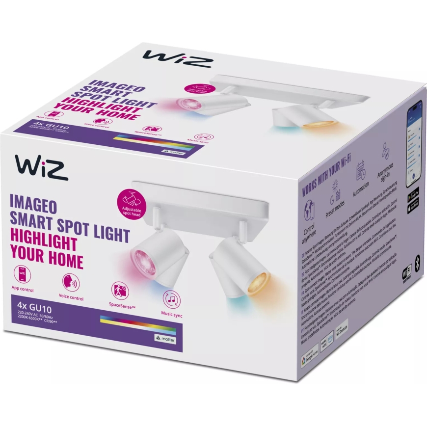 WiZ IMAGEO Spots 4x5W 22-65K RGB spotlight, white – 2