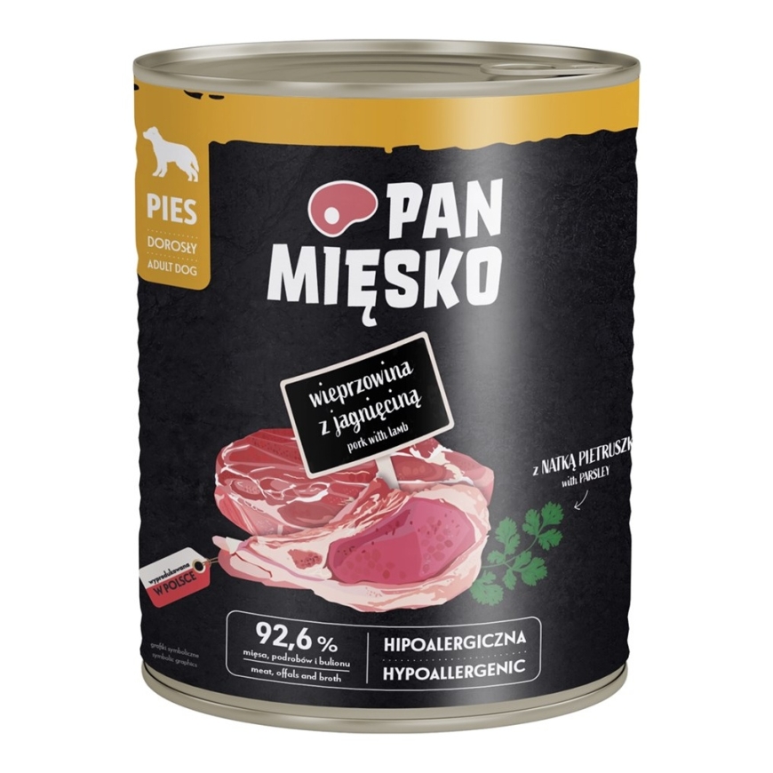 PAN MIĘSKO Sikaali ja lampaanliha - märkä koiranruoka - 800g