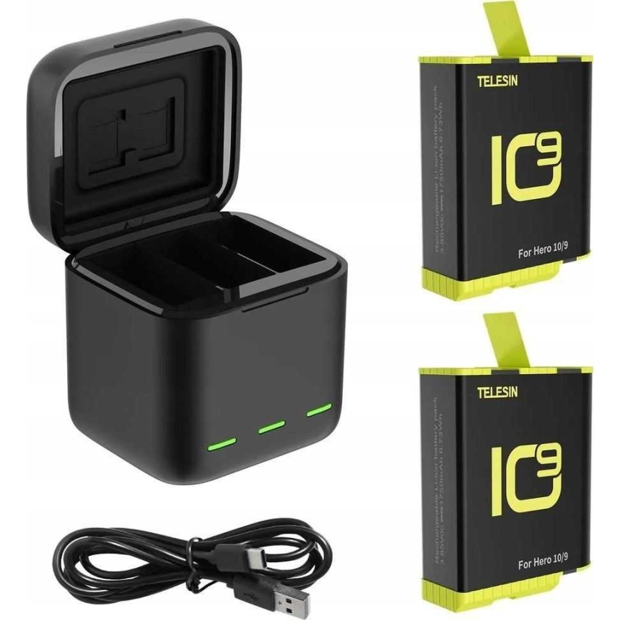 Telesin Three-channel Charger for GoPro Hero 9 / Hero 10 + 2 batteries