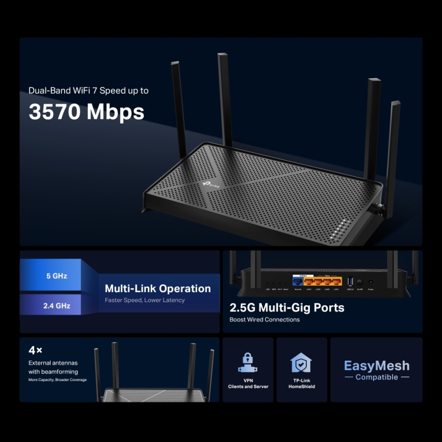 TP-Link Archer BE230 belaidis maršrutizatorius 2.5 Gigabit Ethernet Dviguba juosta (2,4 GHz / 5 GHz) – 4