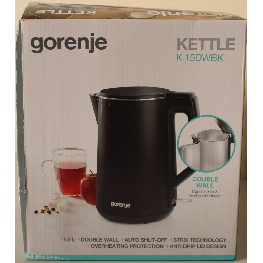IŠPARDUOTA. K15DWBK Kettle, Elektrinis, Talpa 1.5 L, Galia 2200 W, Nerūdijantis plienas, Juodas | IŠPARDUOTA. | Kettle | K15DWBK