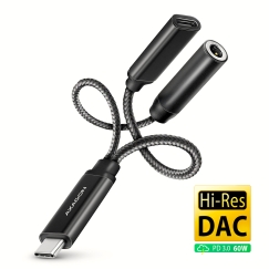 Axagon ADA-HCPD USB-C to 3.5mm jack - Hi-Res DAC audio adapter, 384kHz/32bit, PD 60W 3A