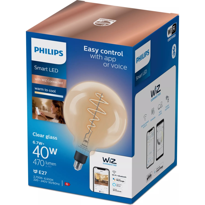Philips Smart Lighting filament bulb, G200, E27, clear – 2