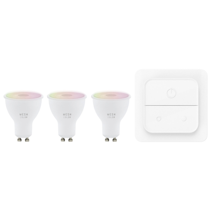 Eglo Connect.z viedā lampa, GU10, RGB+CCT, 4,9 W, 420 lm, opāls, 3 gab., sienas slēdzis