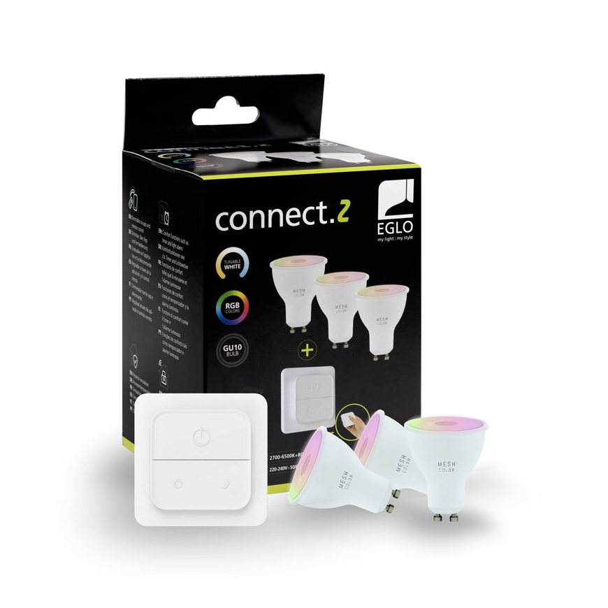 Eglo Connect.z nutikas lamp, GU10, RGB+CCT, 4,9 W, 420 lm, opaali, 3 tk, seinakleik – 3