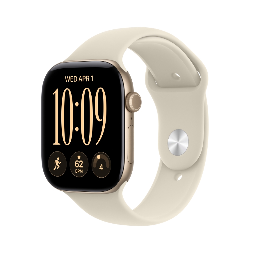 Apple Watch Series 12 (GPS) 46 mm vaalea kulta alumiinikuori ja hiekka urheiluranneke, M/L