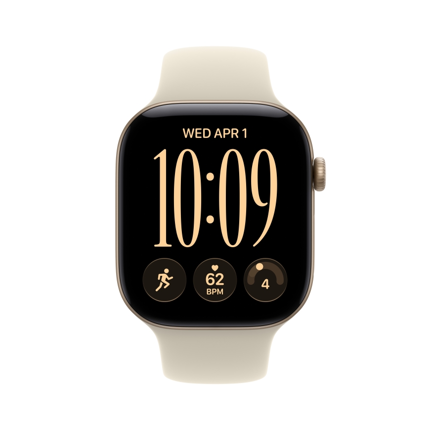 Apple Watch Series 12 (GPS) 46 mm šviesiai auksinis aliuminio korpusas ir smėlio spalvos sporto juosta, M/L – 2