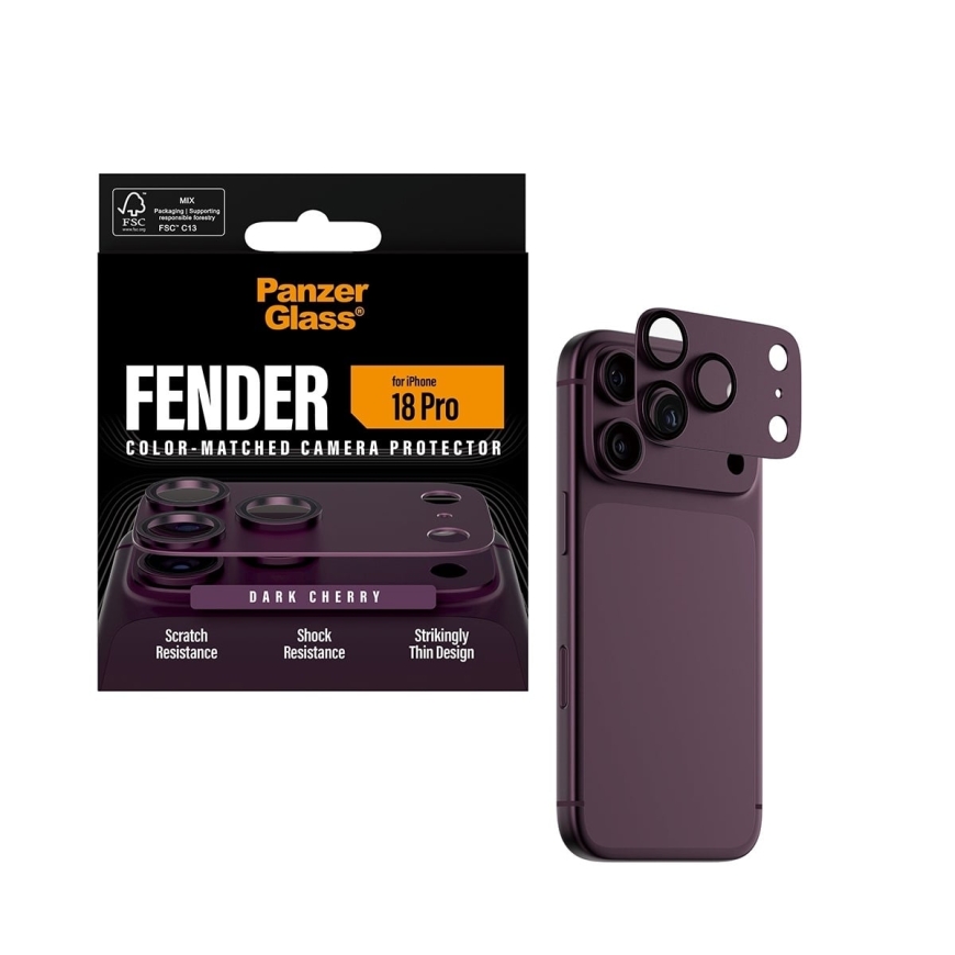 PanzerGlass Fender Dark Cherry camera lens protector, iPhone 18 Pro – 5
