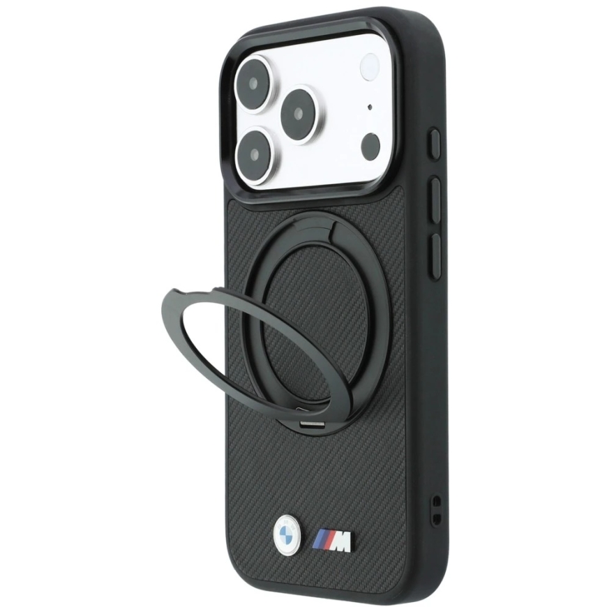 Чехол BMW Kevlar Ring Stand 360 MagSafe для iPhone 18 Pro / 17 Pro - Черный – 3