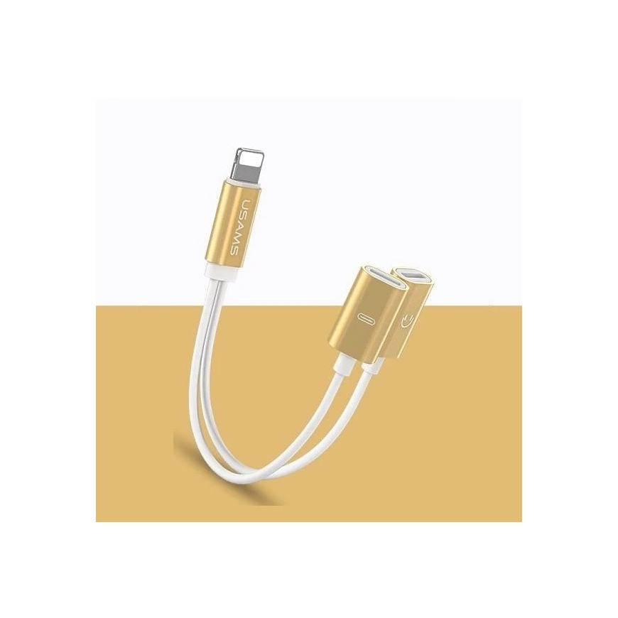 Usams US-SJ160 „Lightning“ uz „Lightning“ x2 USB adapteris, zelta (SJ1602L02)