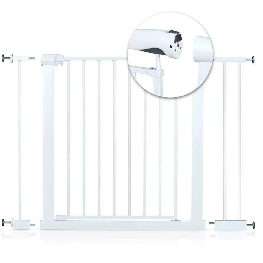 Nukido Safety Gates, pressure-mounted, magnetic lock, adjustable width, white metal gates, child safety barrier