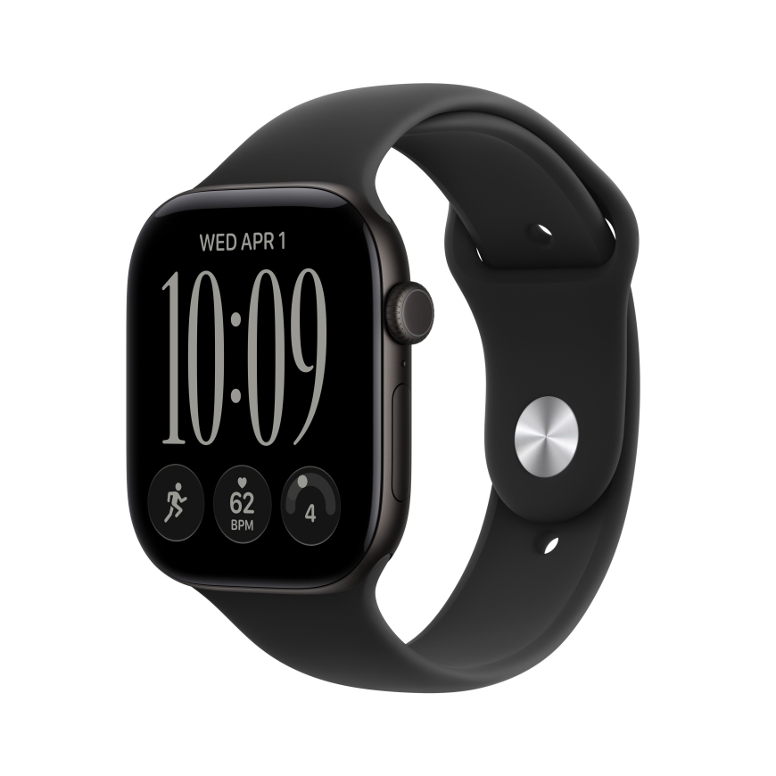 Apple Watch Series 12 (GPS) 46 mm melna alumīnija korpuss un melns sporta siksna, S/M