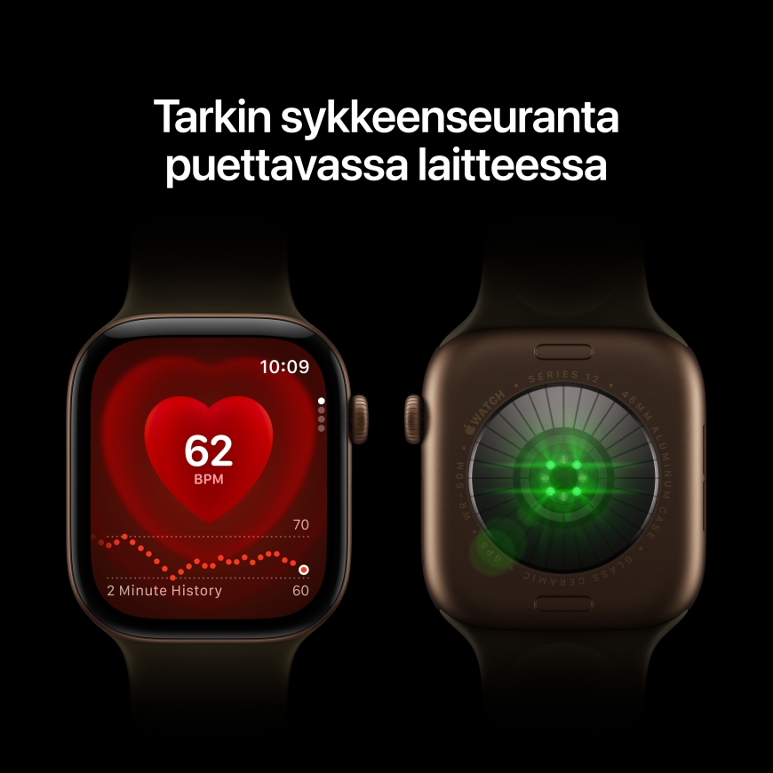 Apple Watch Series 12 (GPS) 46 mm juodas aliuminio korpusas ir juodas sportinis dirželis, S/M – 3