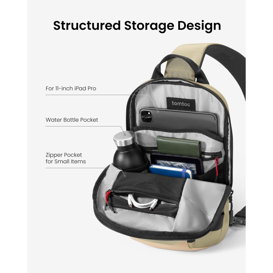 tomtoc Navigator T24 Sling bag õlakott, beež – 4