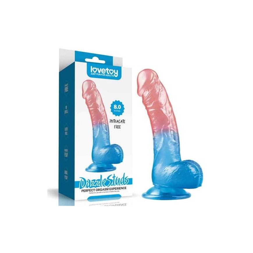 Lovetoy Liels Divu Krāsu Elastīgs Dildo ar Sūcēju, 20 cm