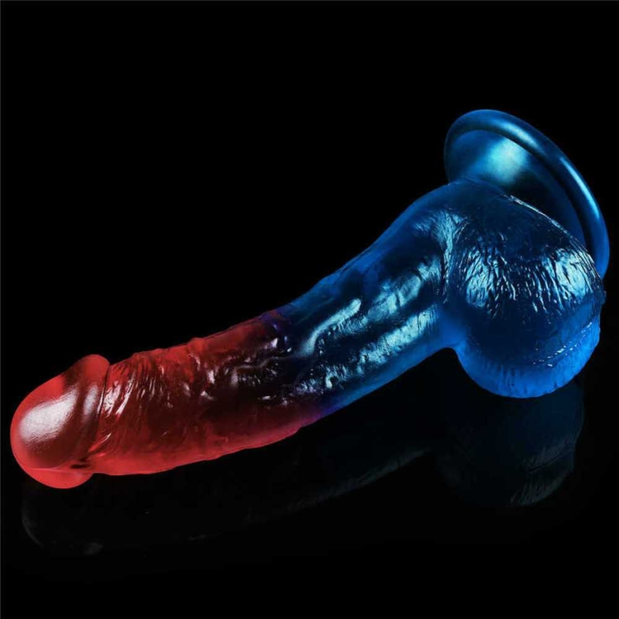 Lovetoy Liels Divu Krāsu Elastīgs Dildo ar Sūcēju, 20 cm – 5