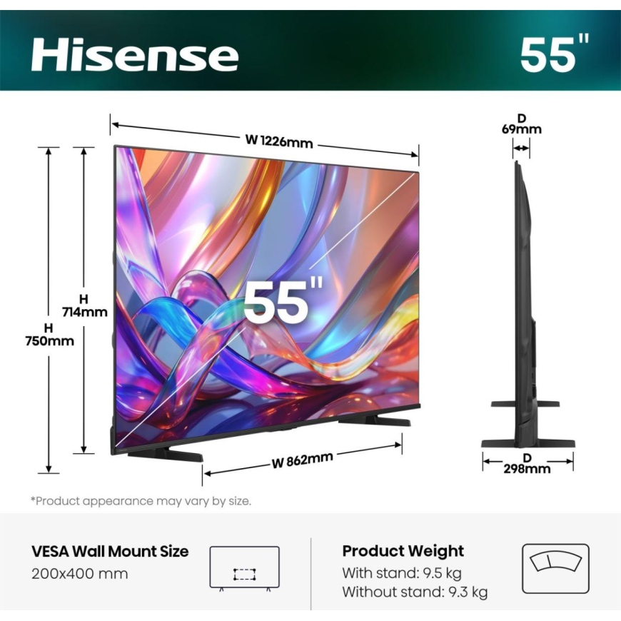 Hisense 55E7S 139,7 cm (55") 4K Ultra HD Smart TV Wi-Fi Черный 330 cd/m² – 2