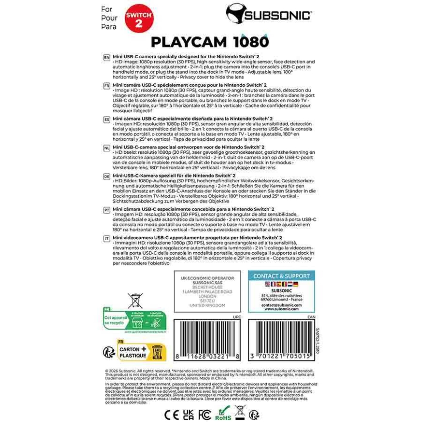 Subsonic Playcam 1080 2in1 HD Mini Camera For Nintendo Switch Blue – 5