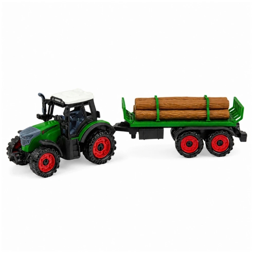 Lean Toys Toy Tractor with Two-Axle Trailer, Friction Drive, Green, 35 x 10 x 7.5 cm – 3