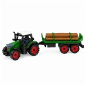 Lean Toys Toy Tractor with Two-Axle Trailer, Friction Drive, Green, 35 x 10 x 7.5 cm