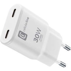 Cellular Line USB-C Duo GaN Ceļojumu lādētājs 30W Balts