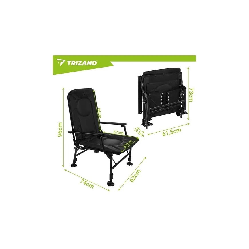 Trizand adjustable folding fishing chair with armrests and backrest, black – 2