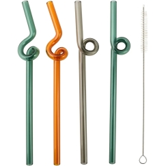 Allesken PETER 4-piece set of glass straws, 20 cm, with cleaning brush