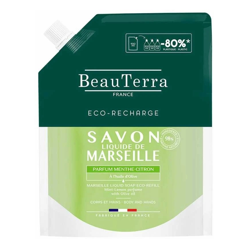 Beauterra Marseille Mint-Lemon Soap Refill, 900 ml