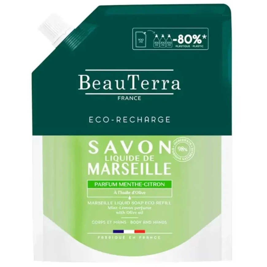 Beauterra Marseille Jabón Menta-Limón Recarga, 900 ml – 3