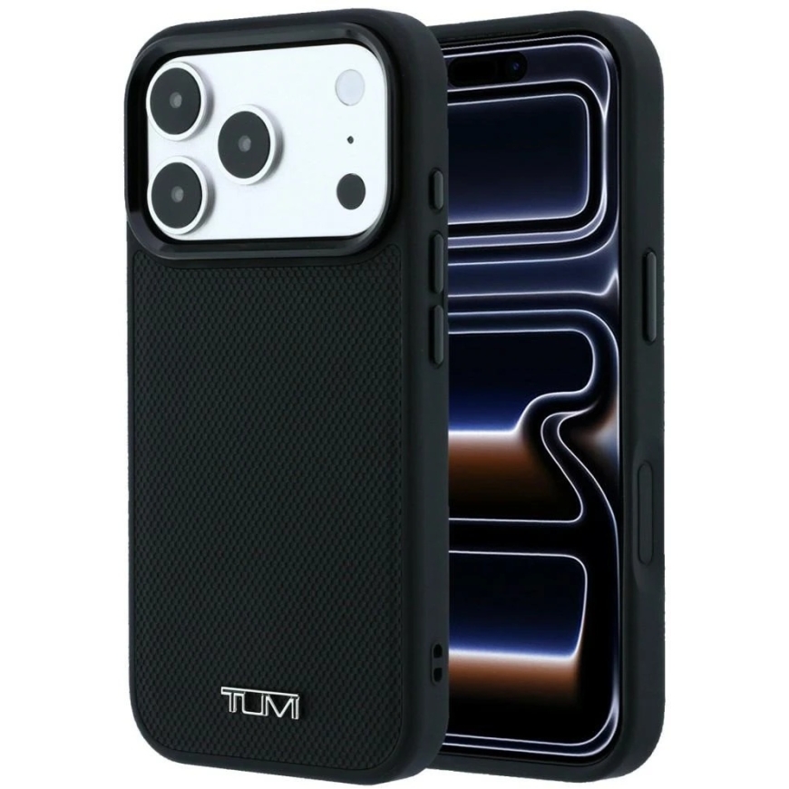 Tumi Leather Ballistic Pattern MagSafe Case for iPhone 18 Pro Max / 17 Pro Max Black