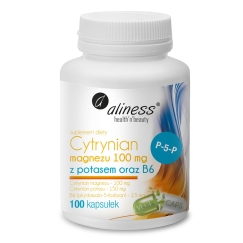ALINESS Magnesium Citrate 100 mg kaliumilla 150 mg, B6 (P-5-P) – ravintolisä – 100 kapselia