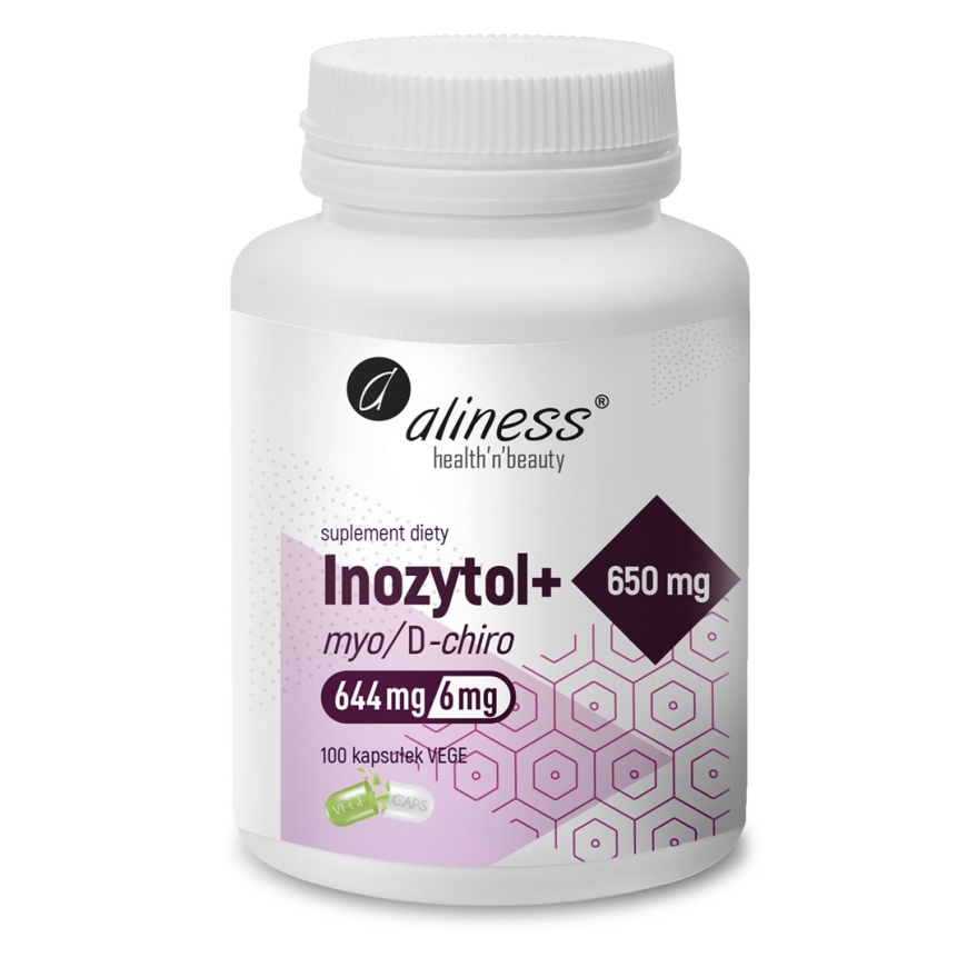 ALINESS Inozytol myo/D-chiro, 650mg + B6 – maisto papildas – 100 kapsulių