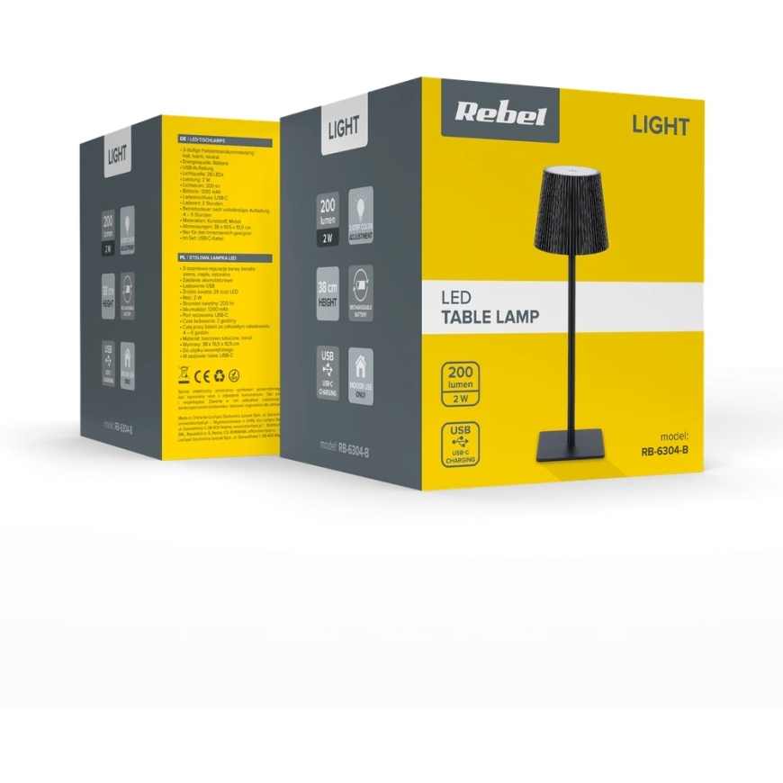 Rebel LED touch-sensitive table lamp, black – 4