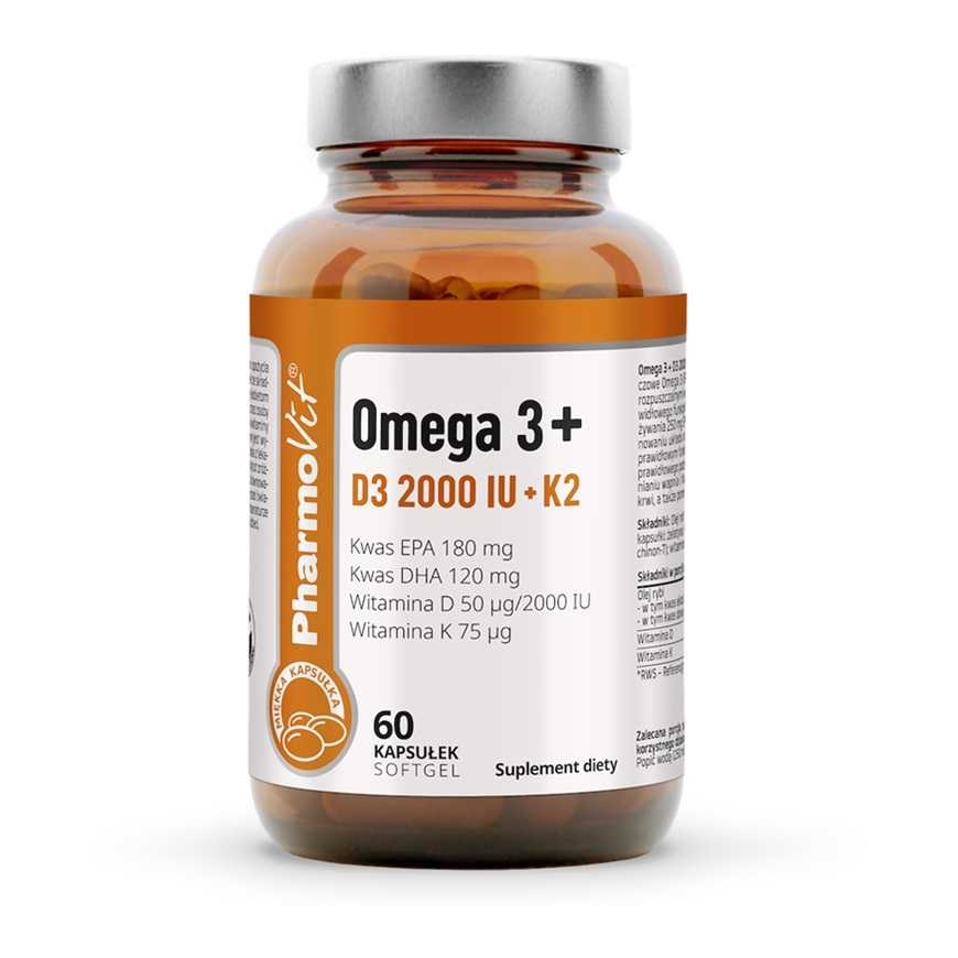 Pharmovit Omega 3 + D3 2000 TV + K2 maisto papildas 60 kapsulių