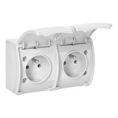 Orno Double Socket 2x2P+Z AQUATIC, IP44, white