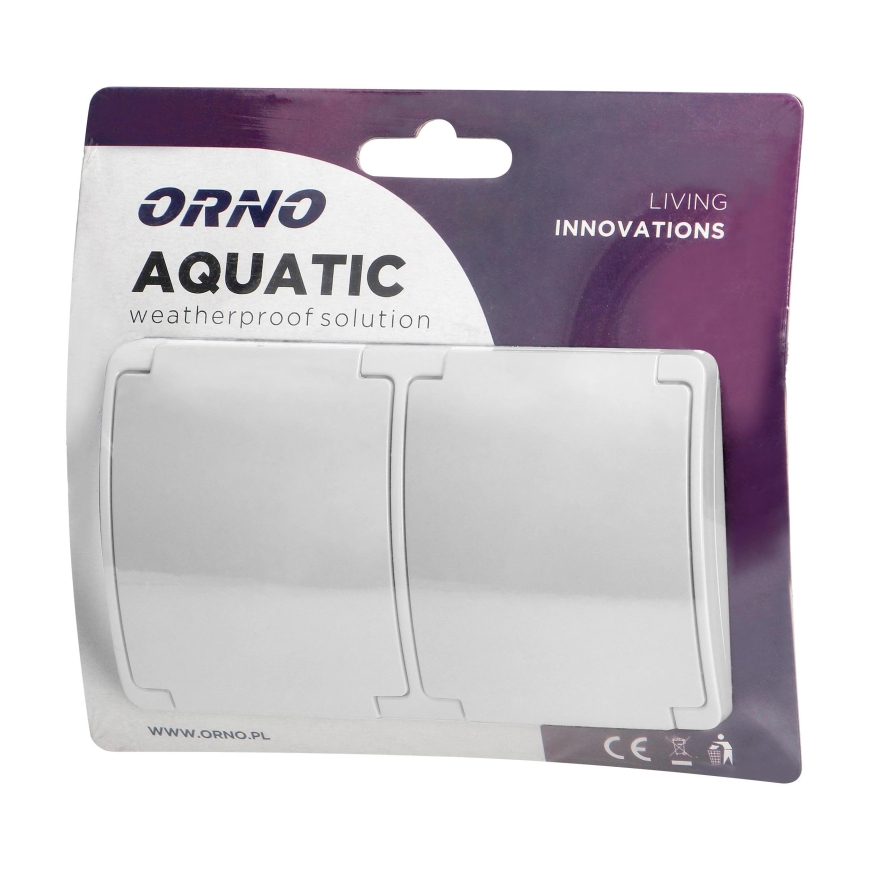 Orno Double Socket 2x2P+Z AQUATIC, IP44, white – 2
