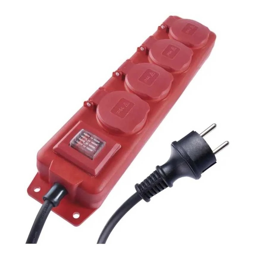 4-pesa laienduspistik 5m IP44 3x1.5 mm² punane, kummikaabel EMOS
