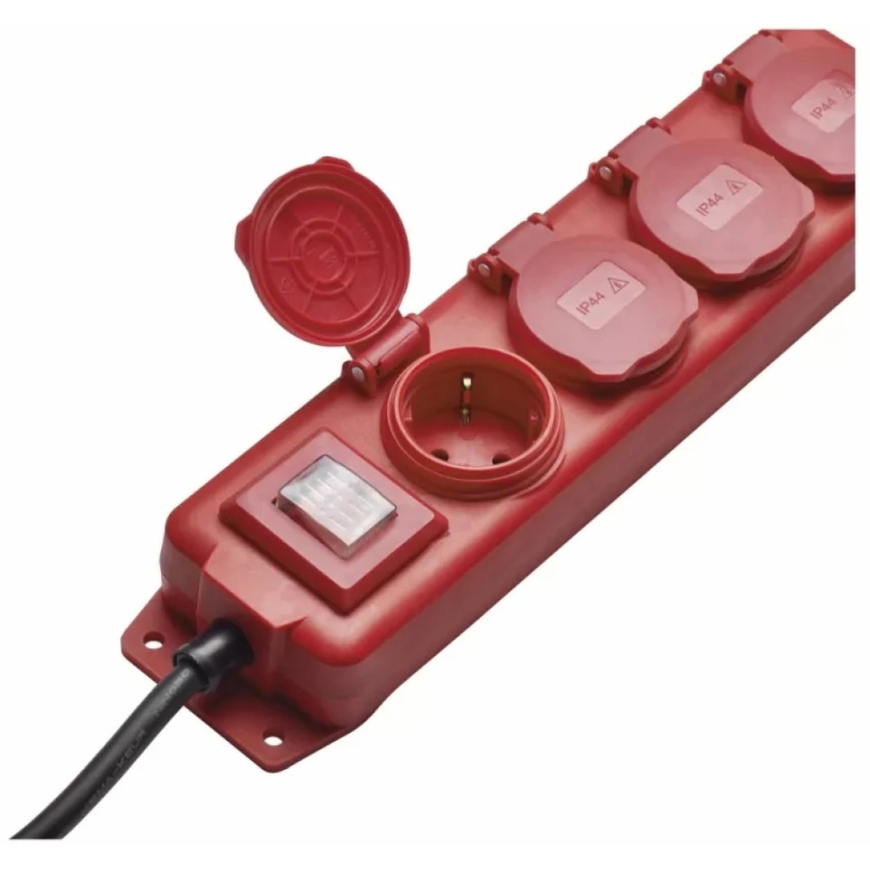 Ilgiklis 4 lizdų 5m IP44 3x1.5 mm² raudonas, guminis kabelis EMOS – 3