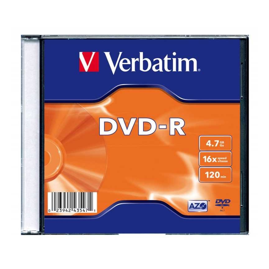Verbatim DVD-R 4.7GB 16X matinio sidabro plonas dėžutės