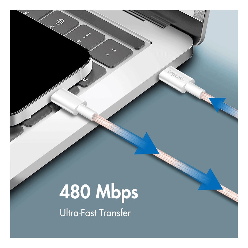 LogiLink CU0343 USB кабель USB 2.0 1 m USB C 0,48 Gbit/s 60 W Розовый – 2
