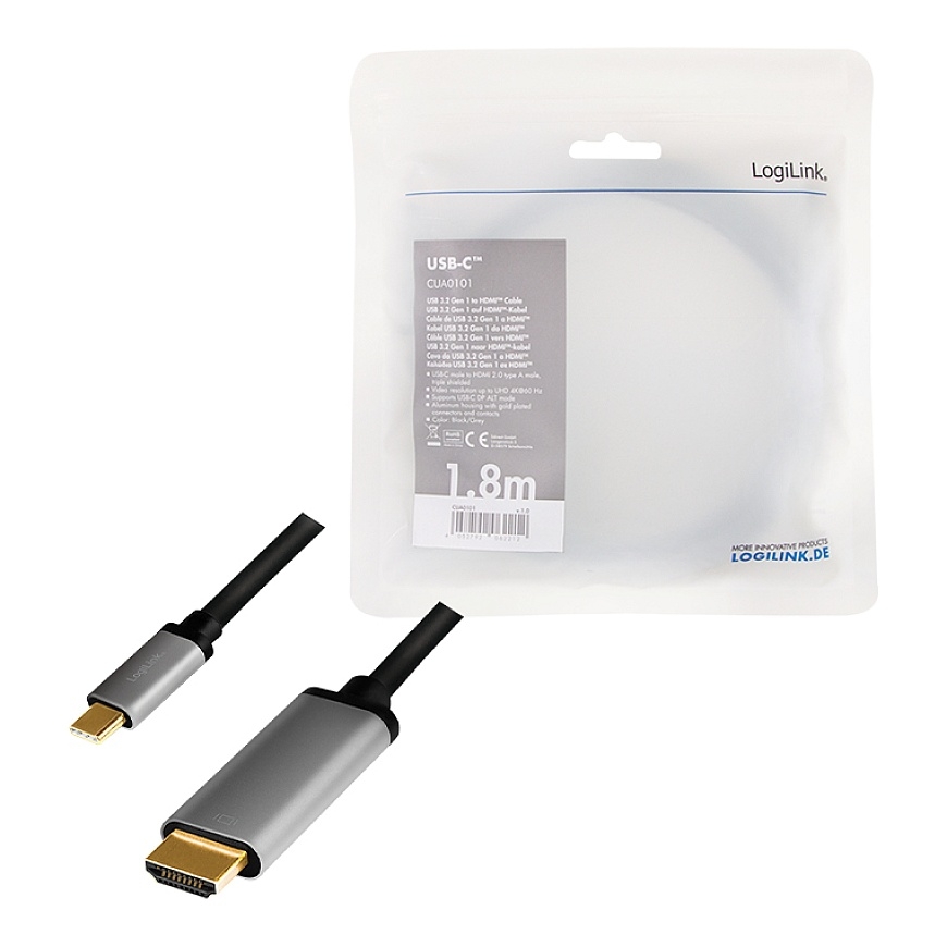 LogiLink CUA0101 kaapelin sukupuolenvaihtaja USB 3.2 Gen1 Type-C HDMI-A Musta, Harmaa – 4